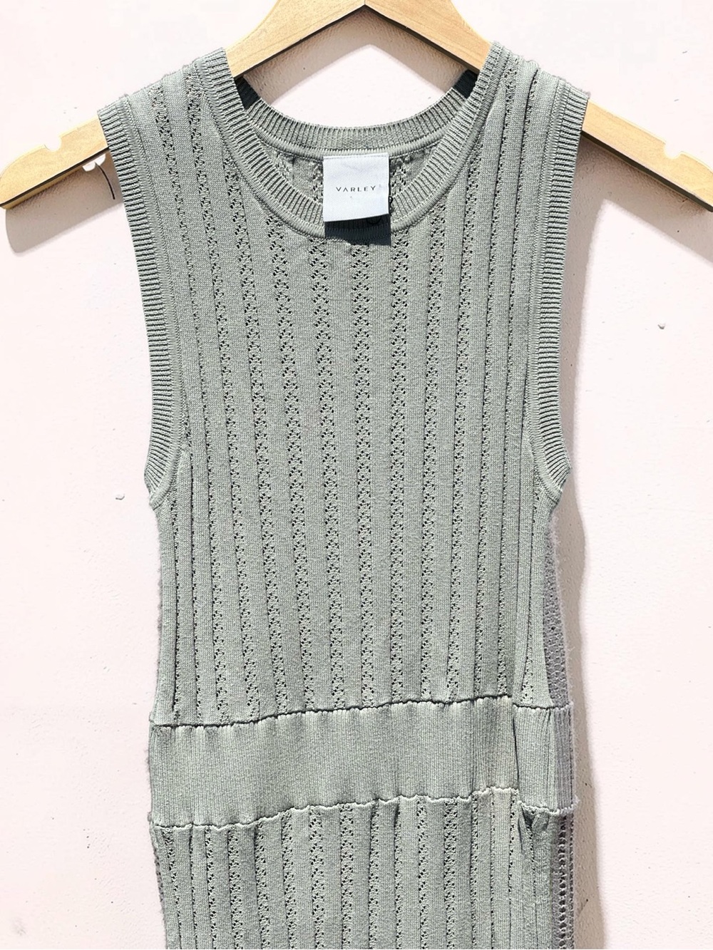 Varley Florian Knit Dress in a sage green color called Seagrass - Picture 4 of 16